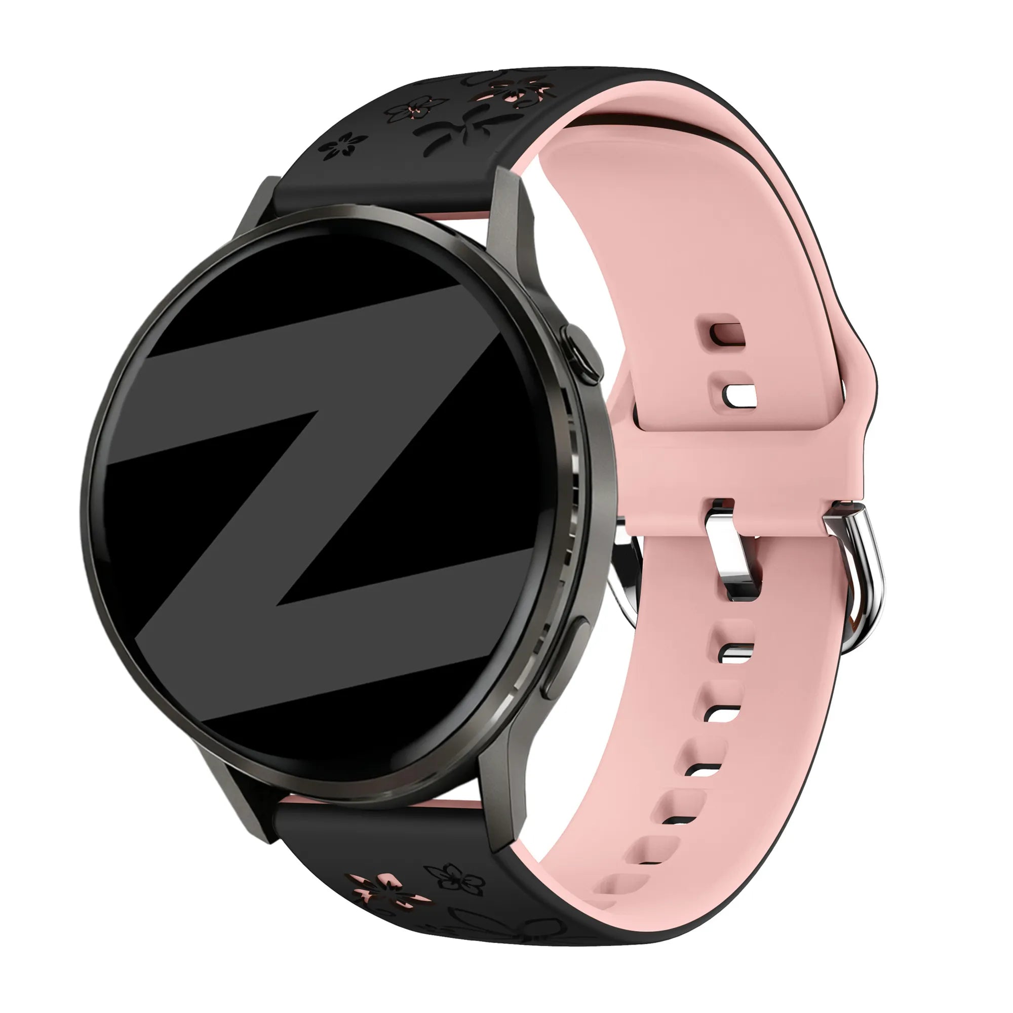 Bandz Garmin Forerunner 265s Silicone Strap 'Flowers' (Black/Light Pink)