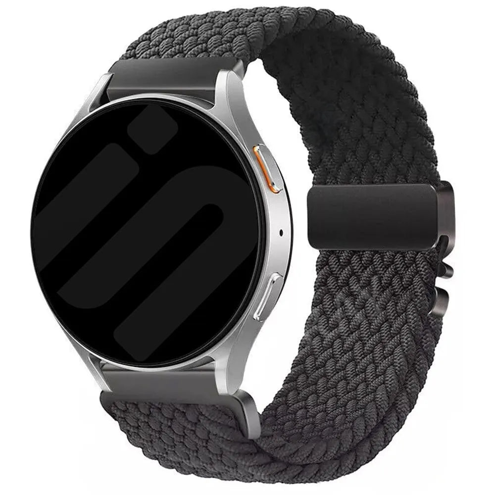 Nylon Braided Strap P-Buckle, grey, on a watch, 3/4 front view
