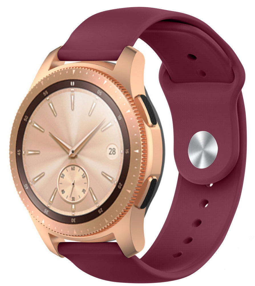 Silicone Sport Strap, burgundy, on a watch, 3/4 front view