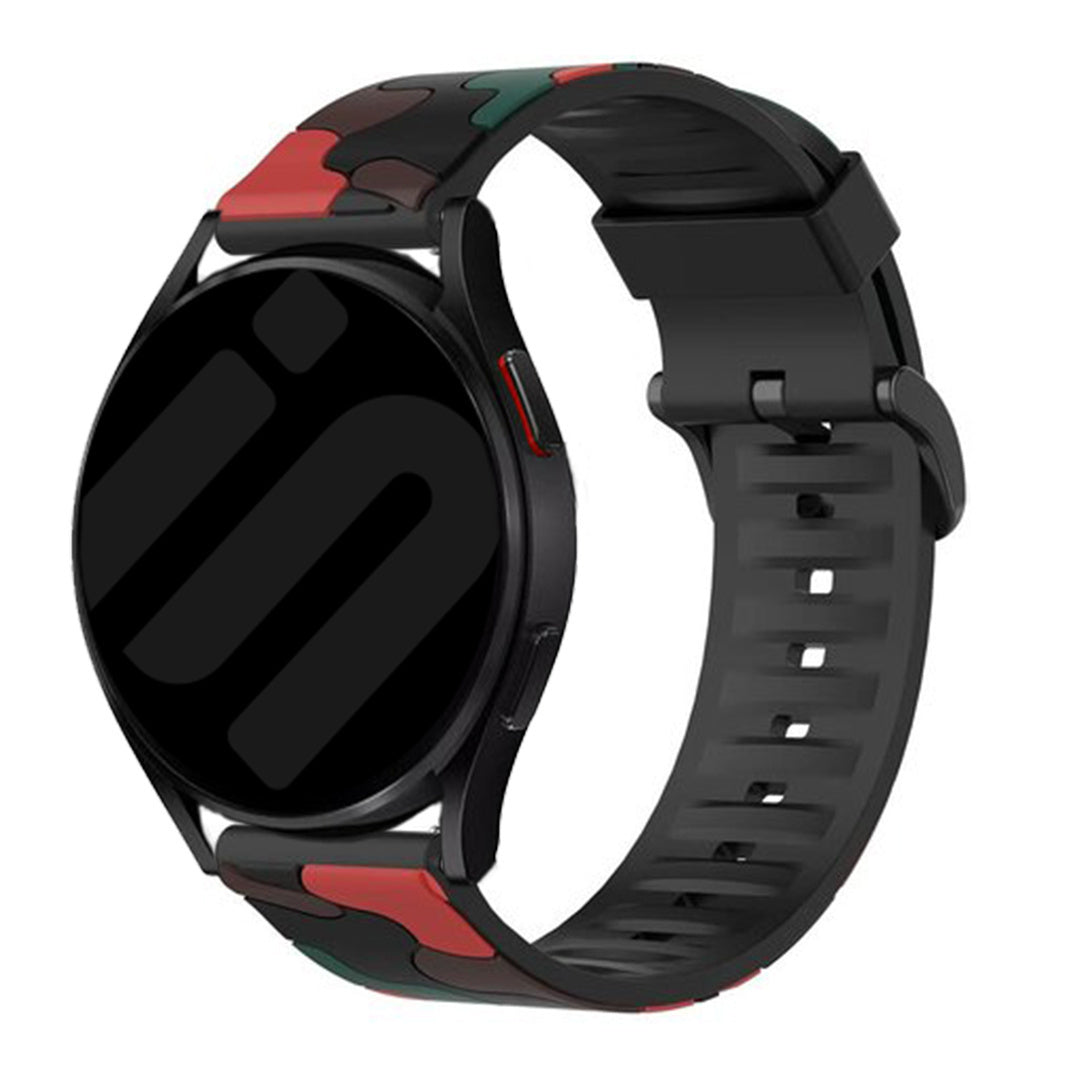 Silicone Camo Strap, red, on a watch, 3/4 front view