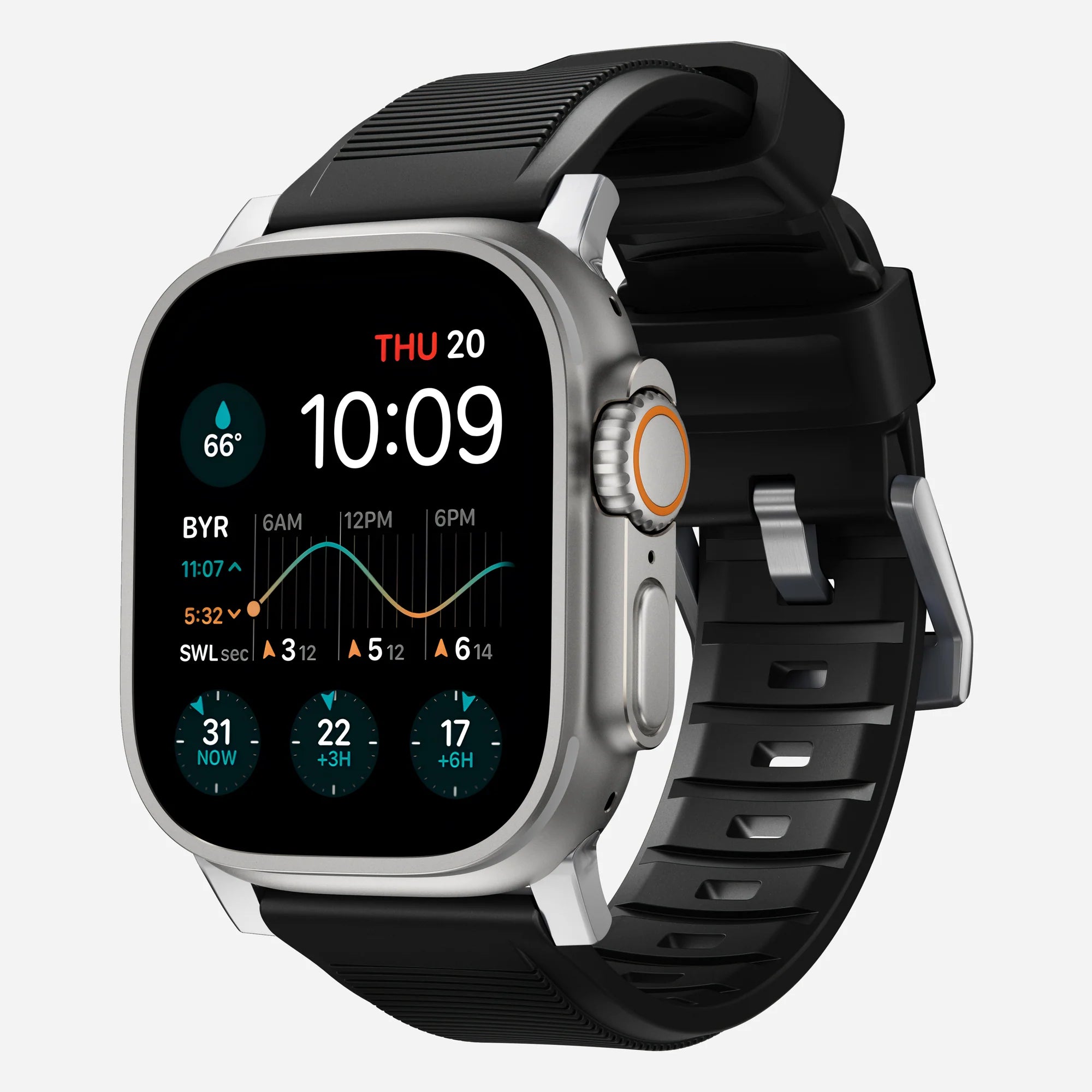 Nomad Rugged Apple Watch Silicone Strap (Black/Silver)