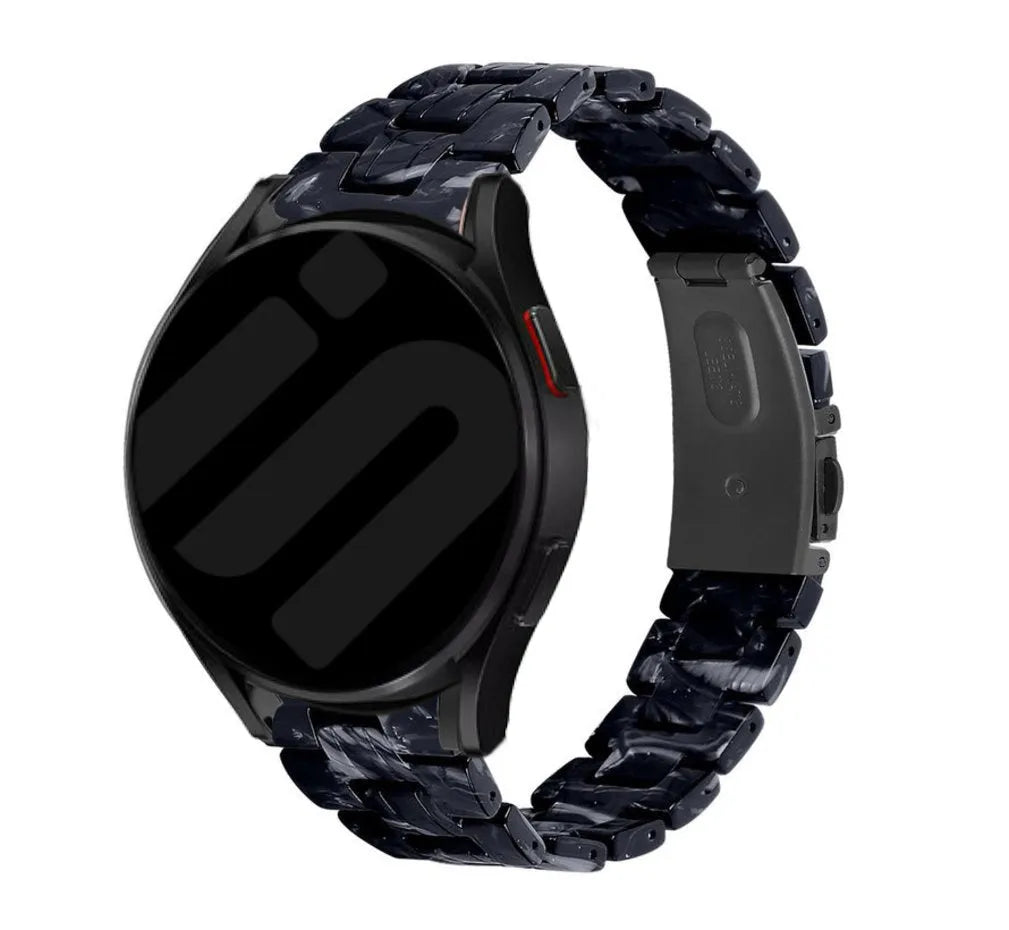 Metal Resin Strap, black/white, on a watch, 3/4 front view