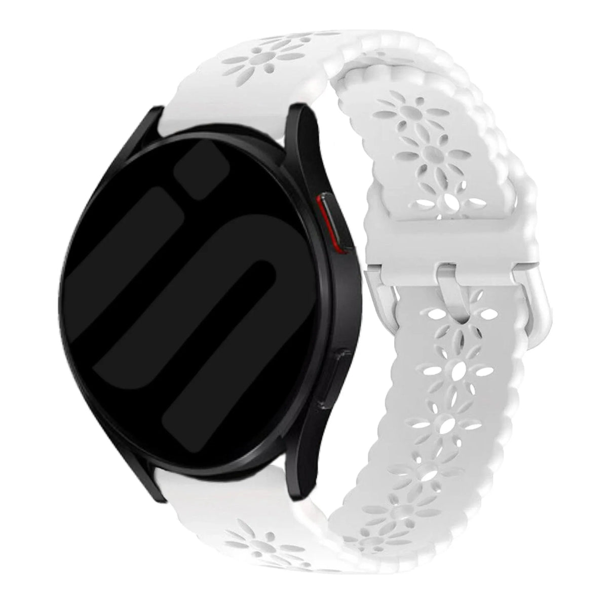 Patterned Silicone Strap, white, on a watch, 3/4 front view