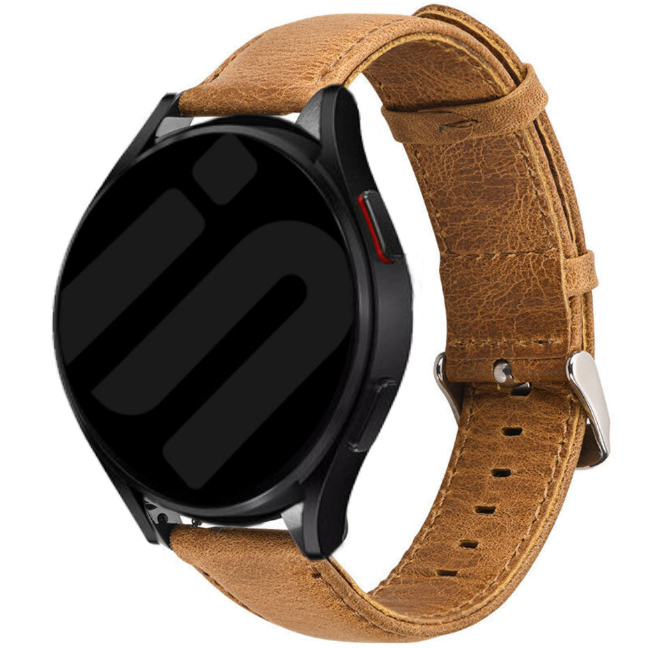 Leather Strap, brown, on a watch, 3/4 front view