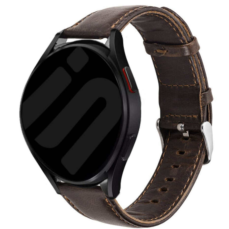 Leather Strap, dark brown, on a watch, 3/4 front view