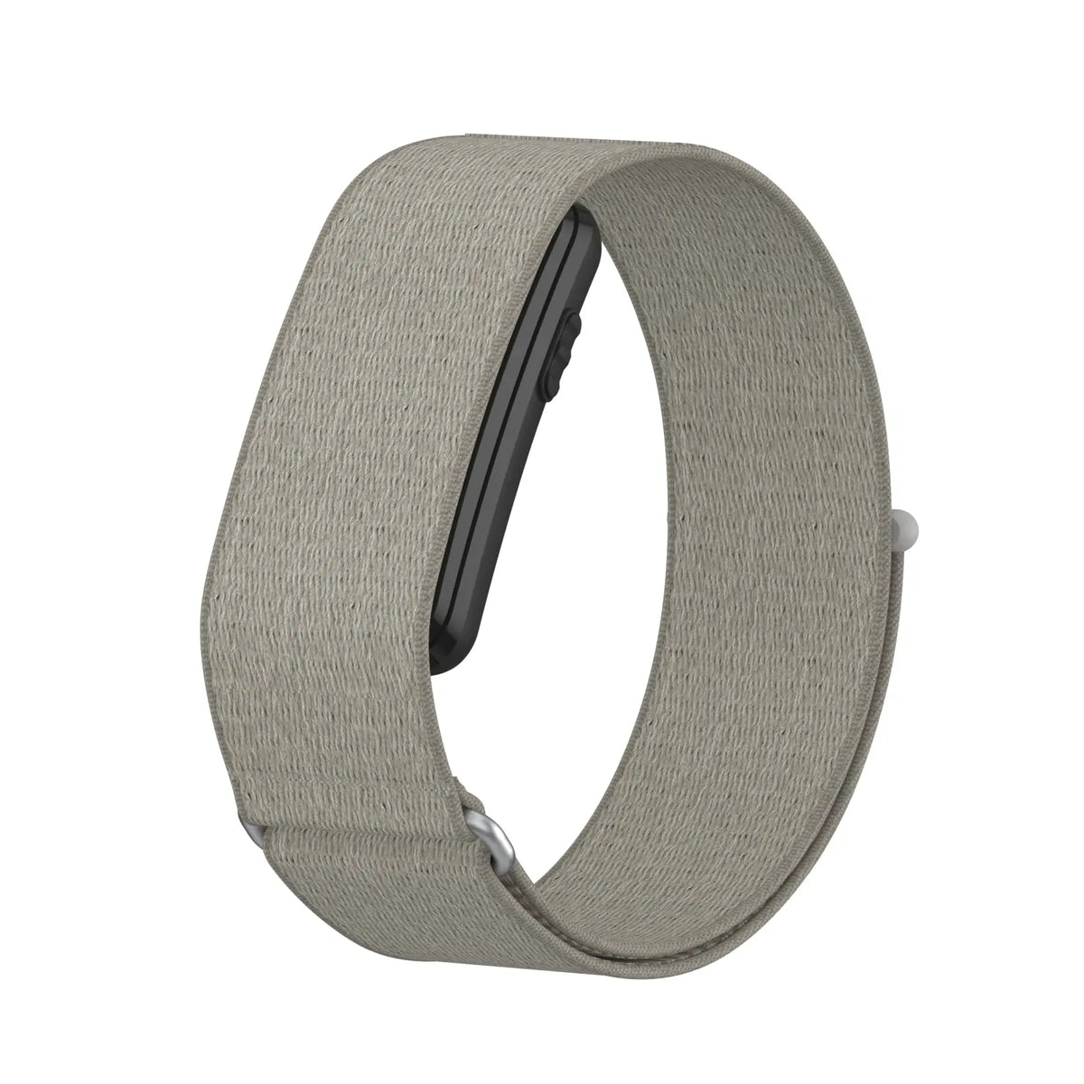 Biceps Nylon Bracelet, beige-grey, on a watch, 3/4 front view