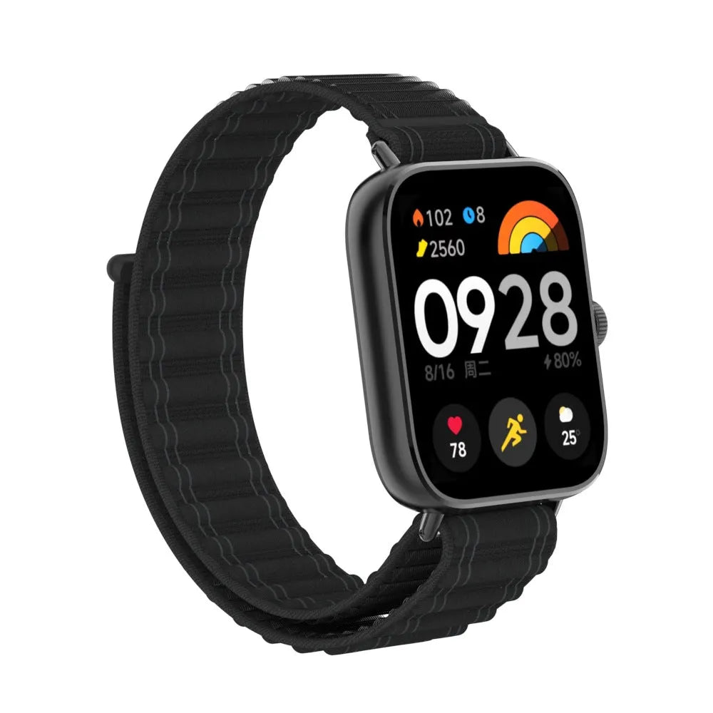 Wave Nylon Strap, black, on a watch, 3/4 front view