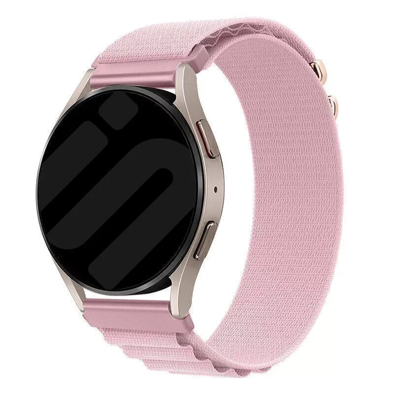 Alpine Nylon Strap, pink, on a watch, 3/4 front view