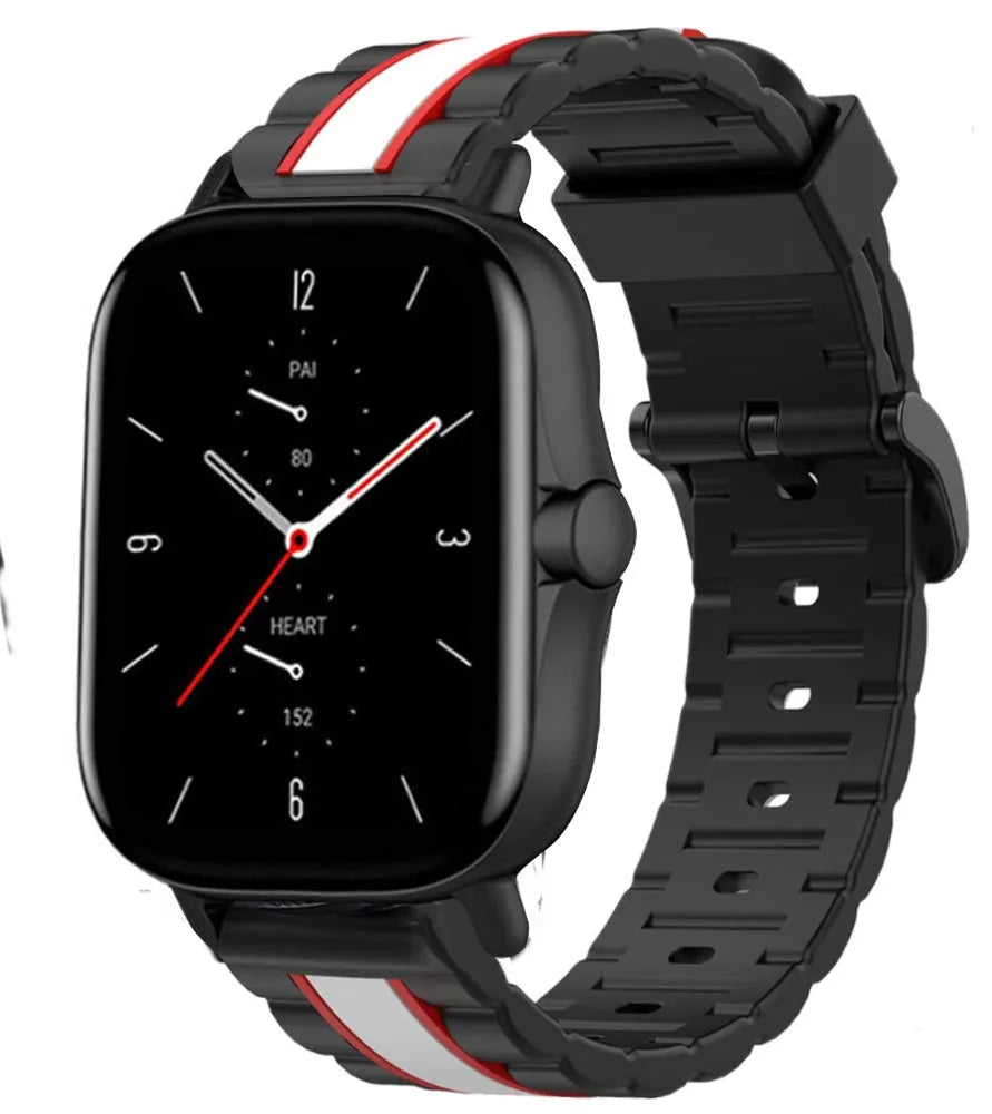 Silicone Special Edition Strap, black/white, on a watch, 3/4 front view