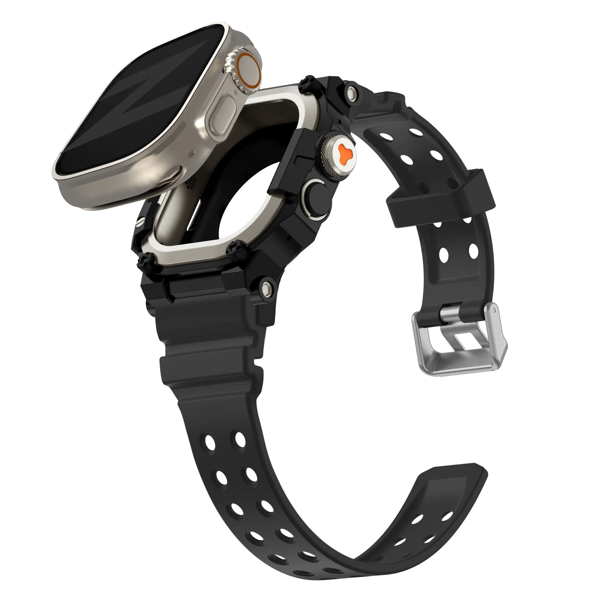 Bandz Apple Watch Ultra TPU Strap with Case (Black with Titanium)