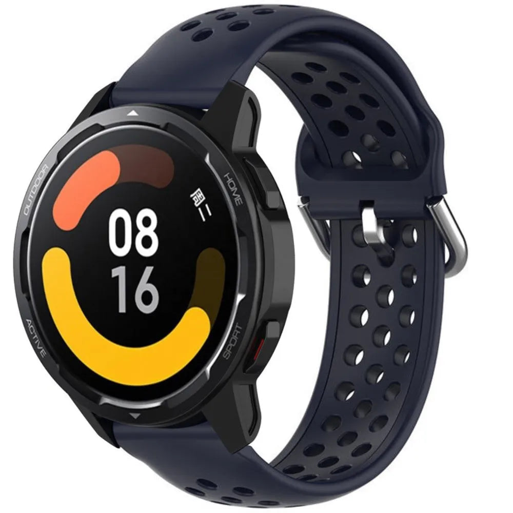 Breathable Silicone Strap, dark blue, on a watch, 3/4 front view
