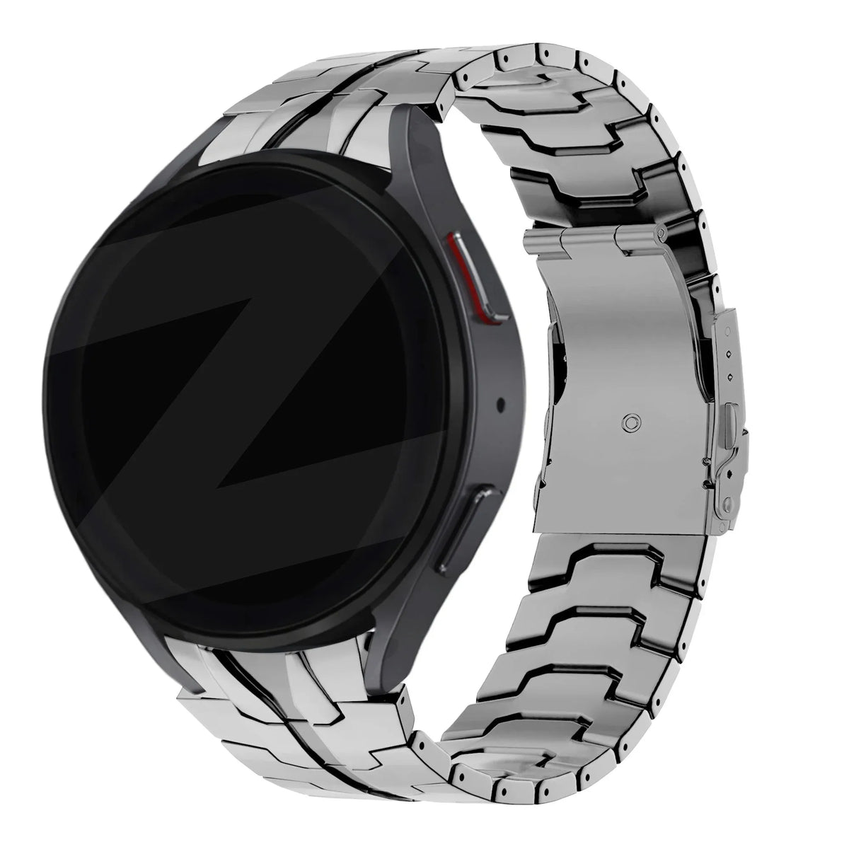 Steel Strap 'Iron', silver, on a watch, 3/4 front view