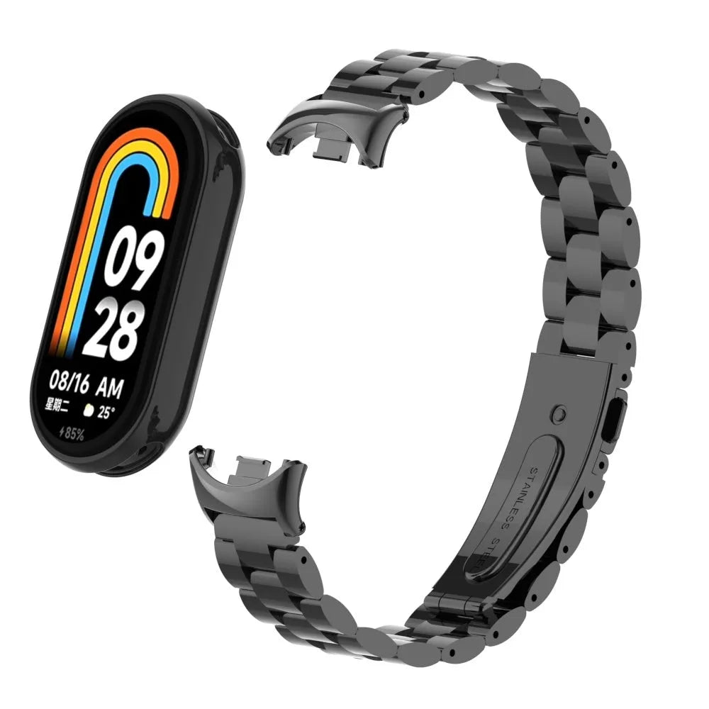 Steel Strap, black, on a watch, 3/4 front view