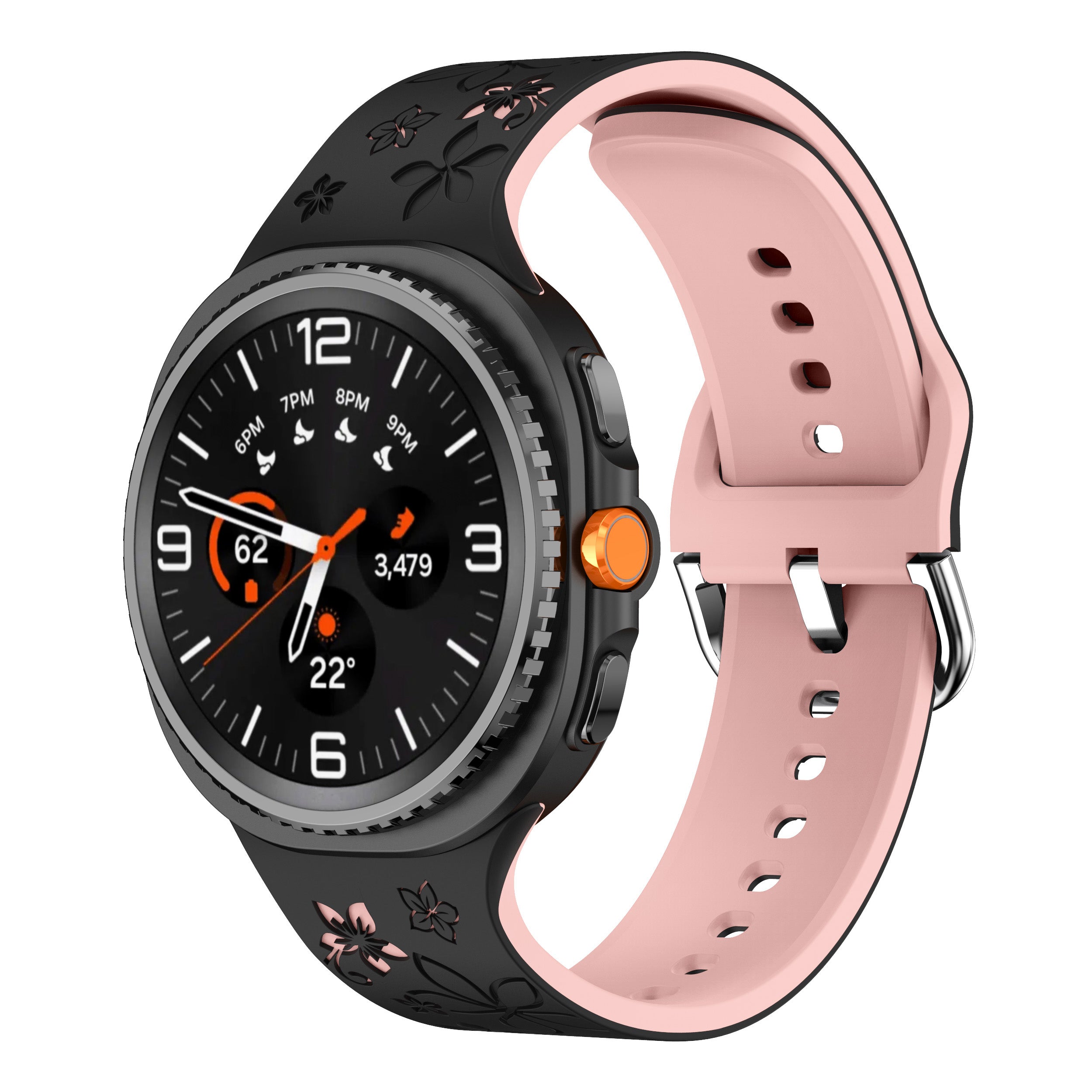 Samsung Galaxy Watch 9 - 44mm Flower Silicone Strap (Black/Pink)