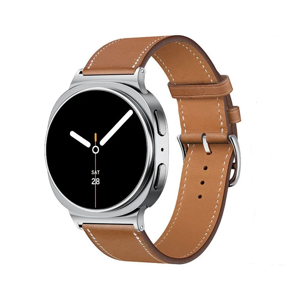 Classic Leather Strap, brown, on a watch, 3/4 front view