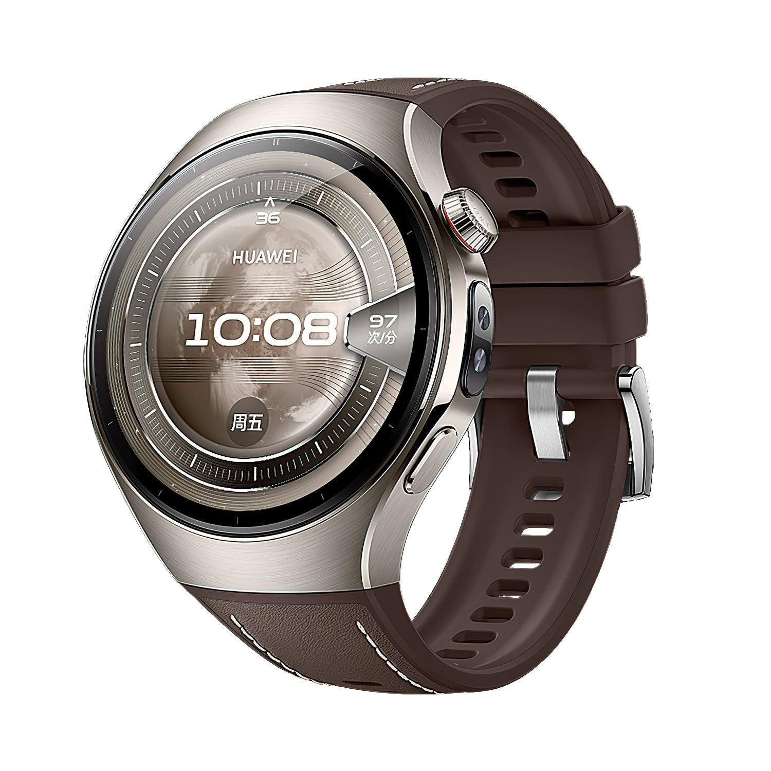 Huawei Watch 5 - 46mm Leather Hybrid Strap 'Perfect Fit' (Brown)