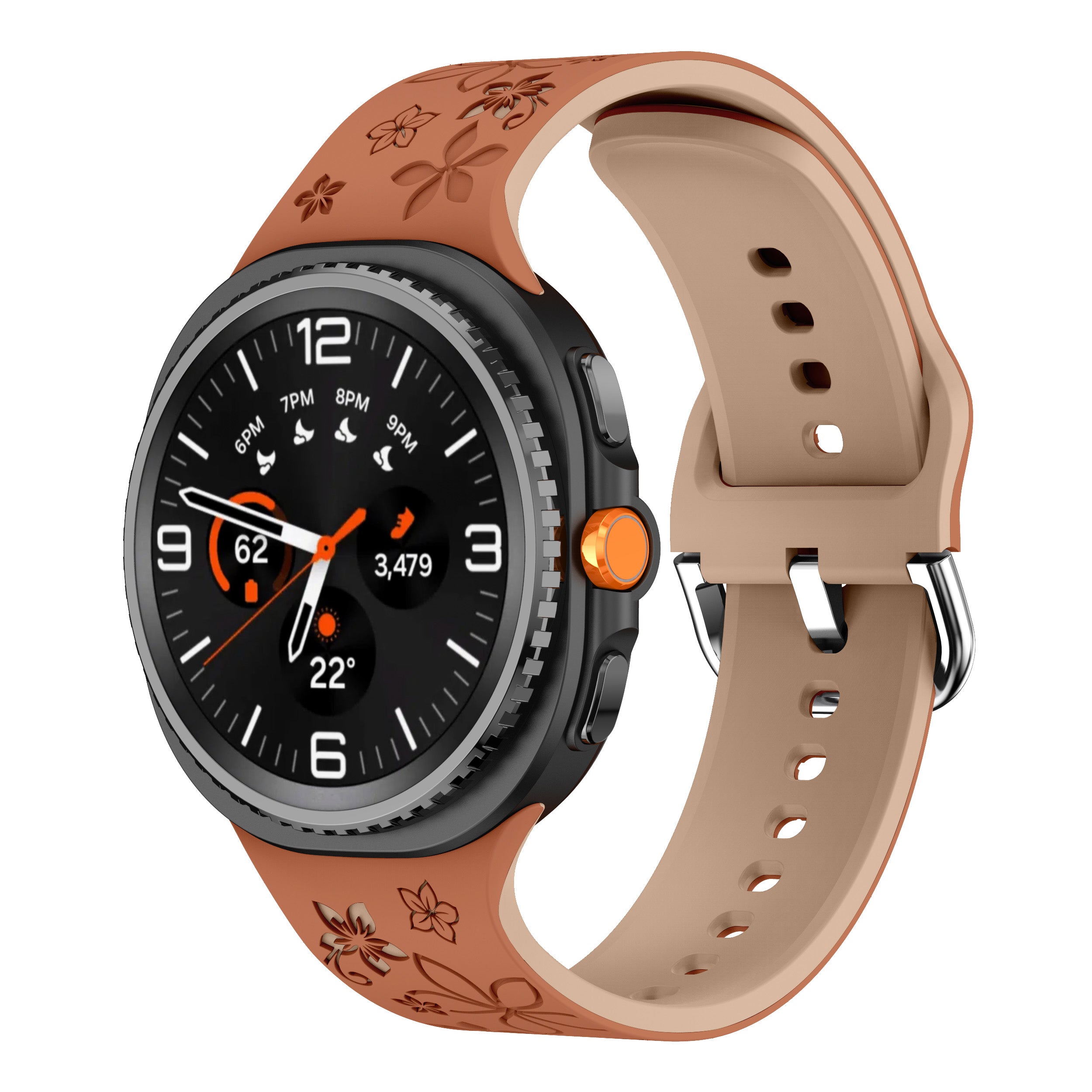 Samsung Galaxy Watch 9 - 44mm Flower Silicone Strap (Brown/Beige)