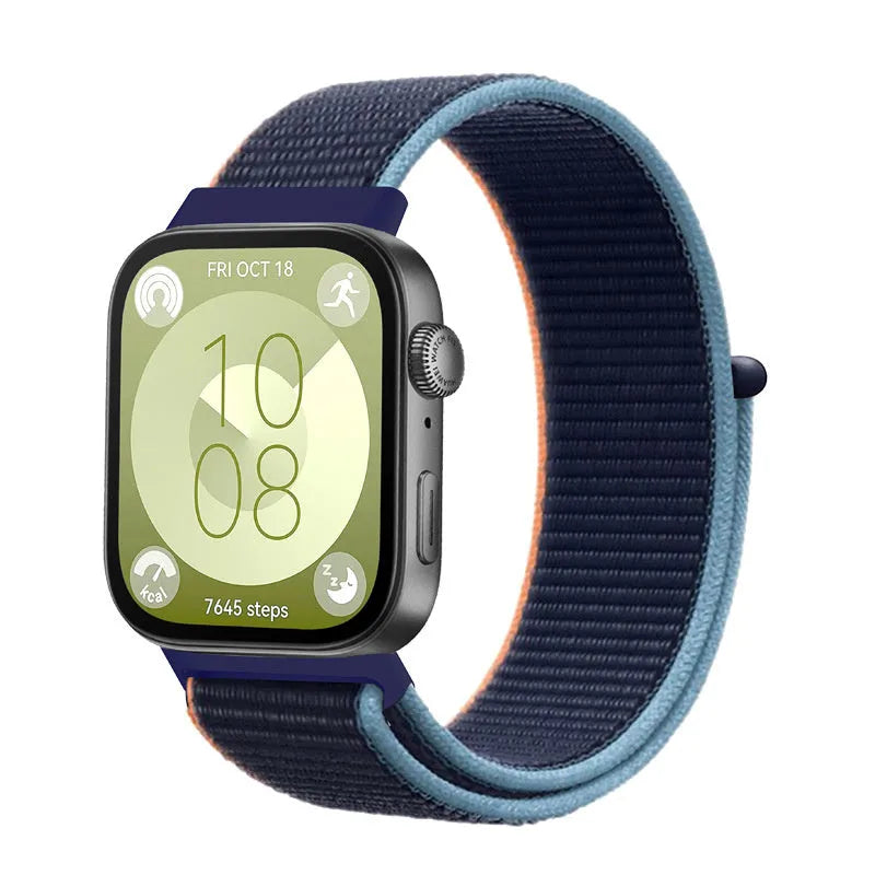 Nylon Strap, dark blue, on a watch, 3/4 front view