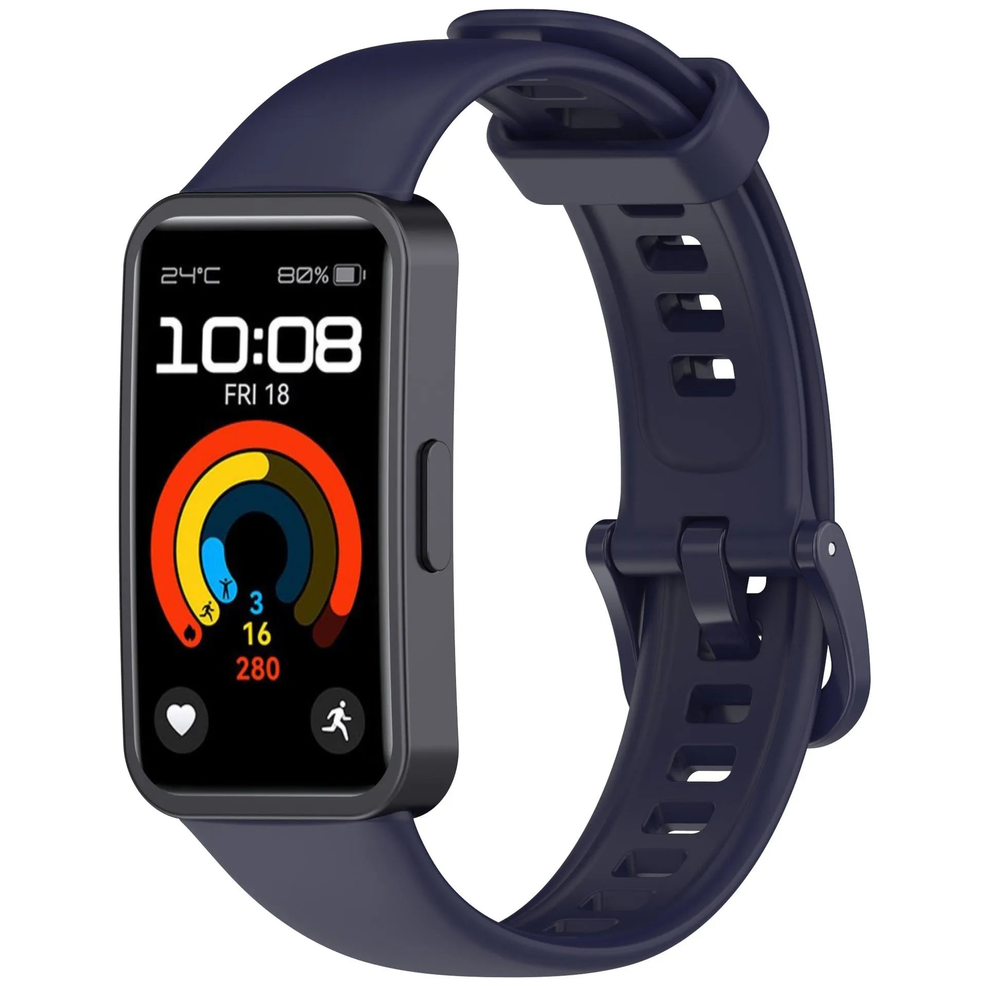 Silicone Strap, dark blue, on a watch, 3/4 front view