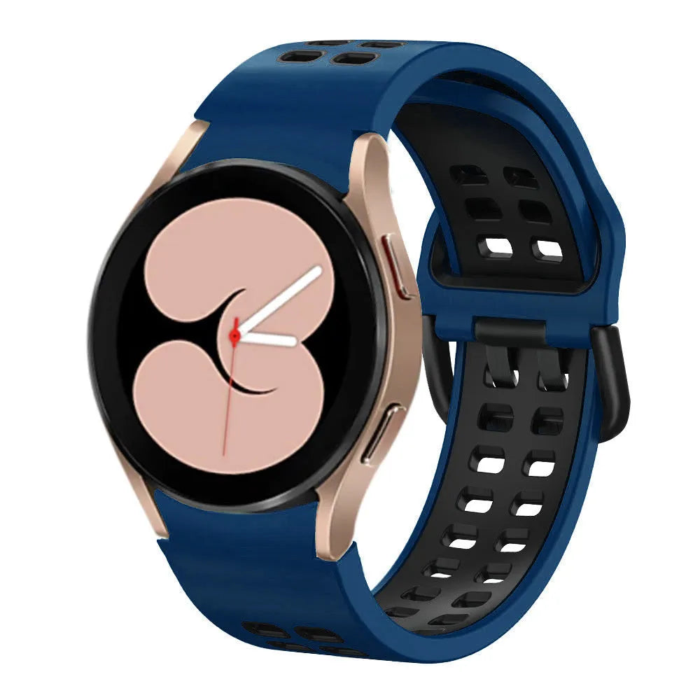 Silicone Squared Sport Strap, dark blue/black, on a watch, 3/4 front view