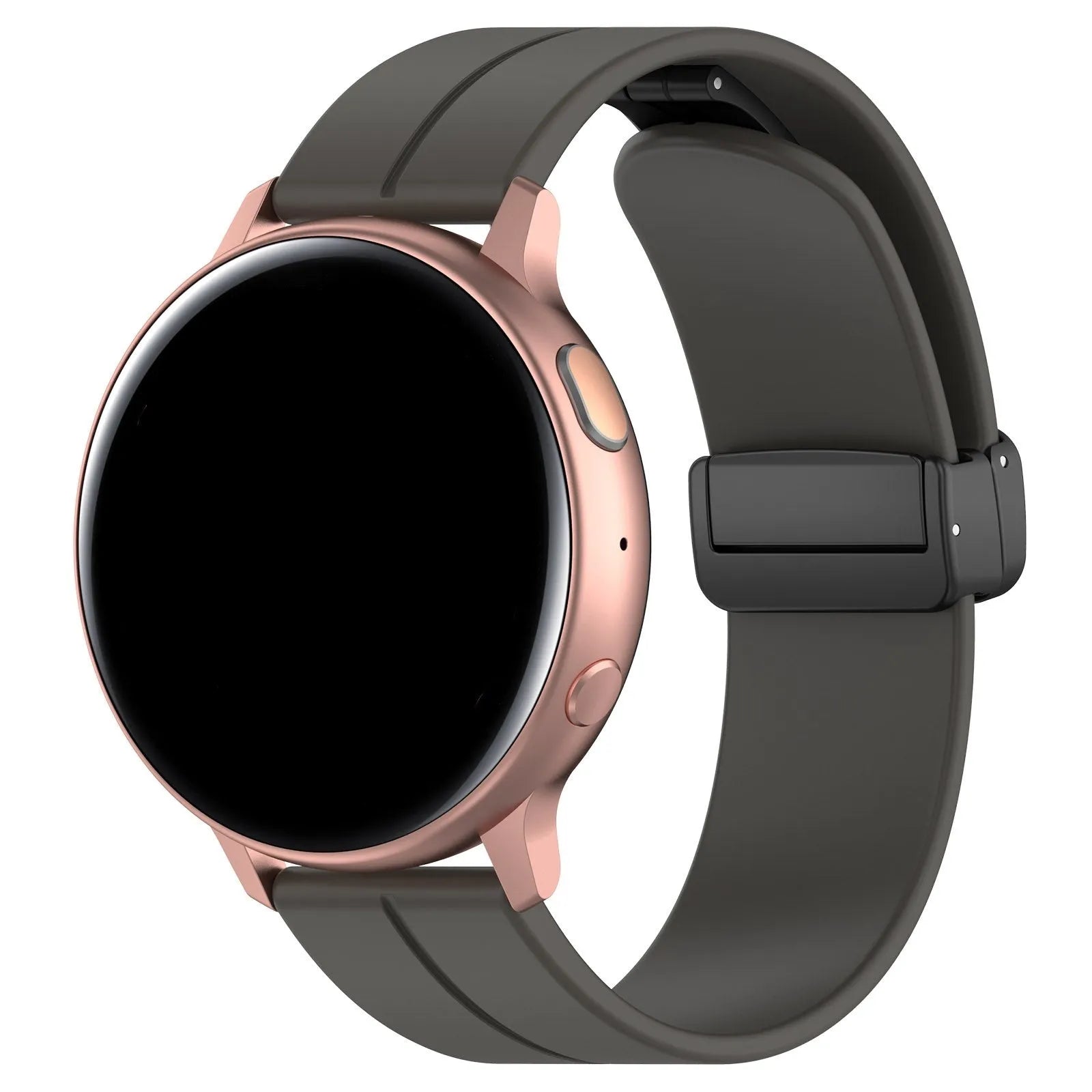 D-Buckle Silicone Strap, dark grey, on a watch, 3/4 front view