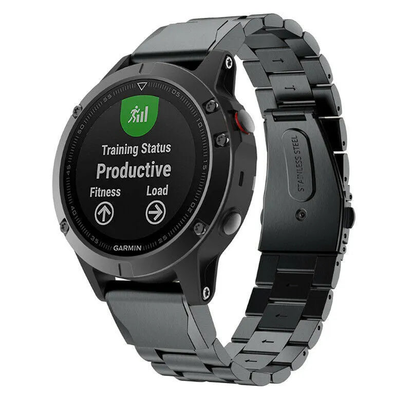 Steel Strap, black, on a watch, 3/4 front view