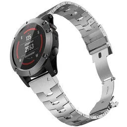 Titanium Strap, silver, on a watch, 3/4 front view