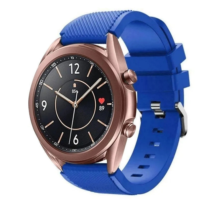 Twill Silicone Strap, blue, on a watch, 3/4 front view