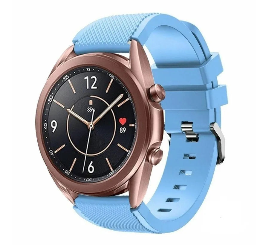 Twill Silicone Strap, sand blue, on a watch, 3/4 front view