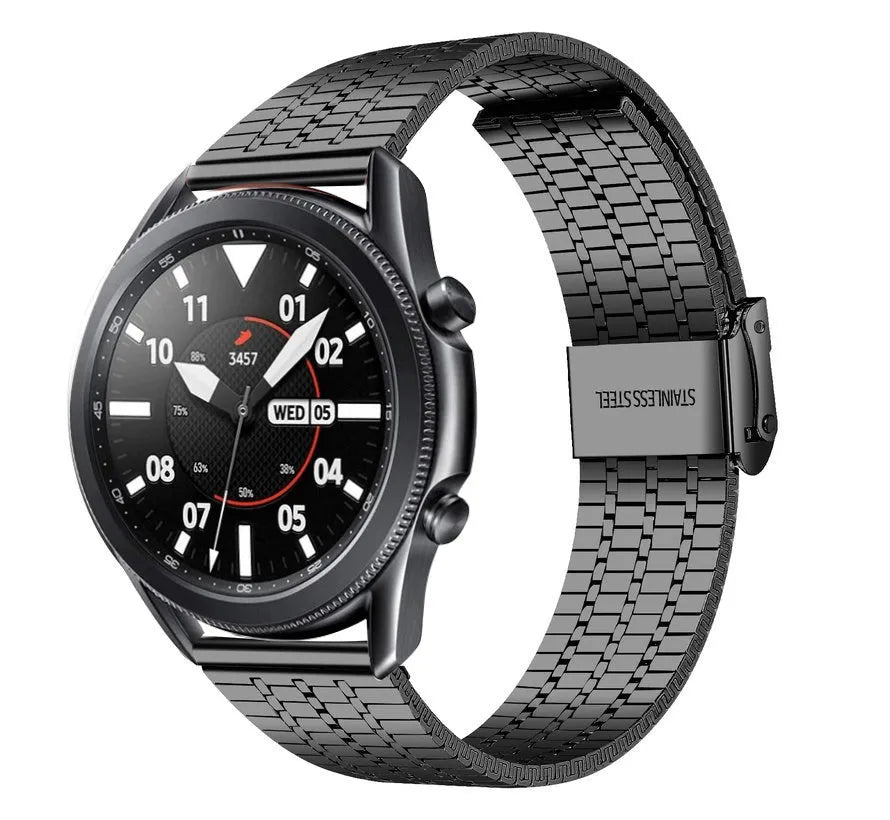 Fine Steel Strap, black, on a watch, 3/4 front view