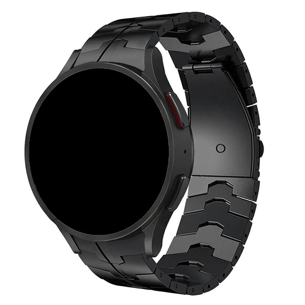 Steel Iron Strap, black, on a watch, 3/4 front view