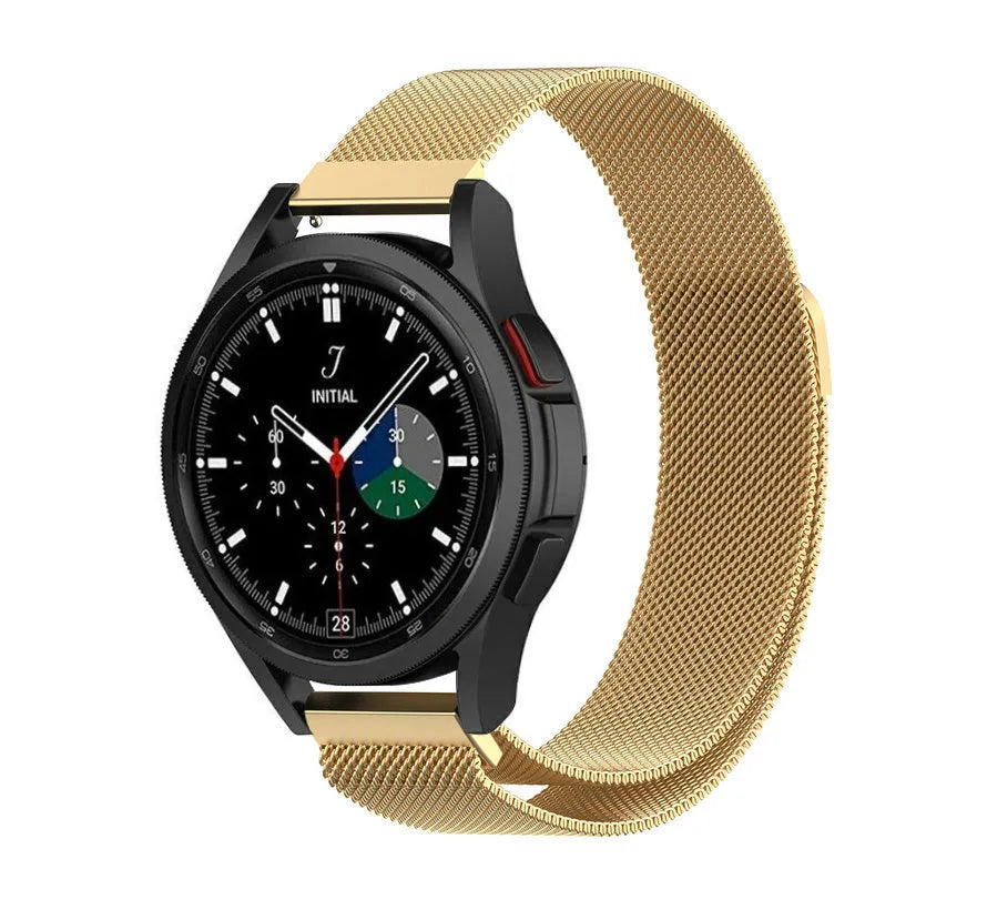 Milanese Strap, gold, on a watch, 3/4 front view
