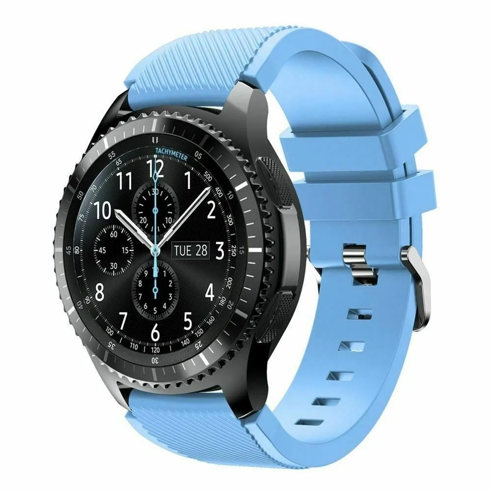 Twill Silicone Strap, sand blue, on a watch, 3/4 front view