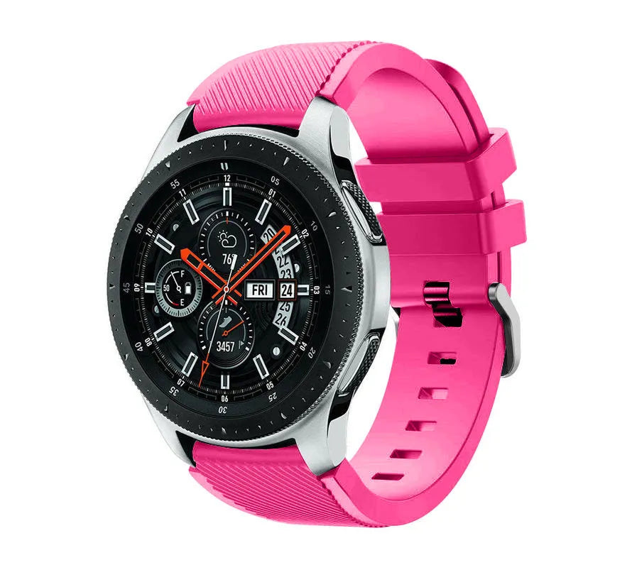 Twill Silicone Strap, bright pink, on a watch, 3/4 front view