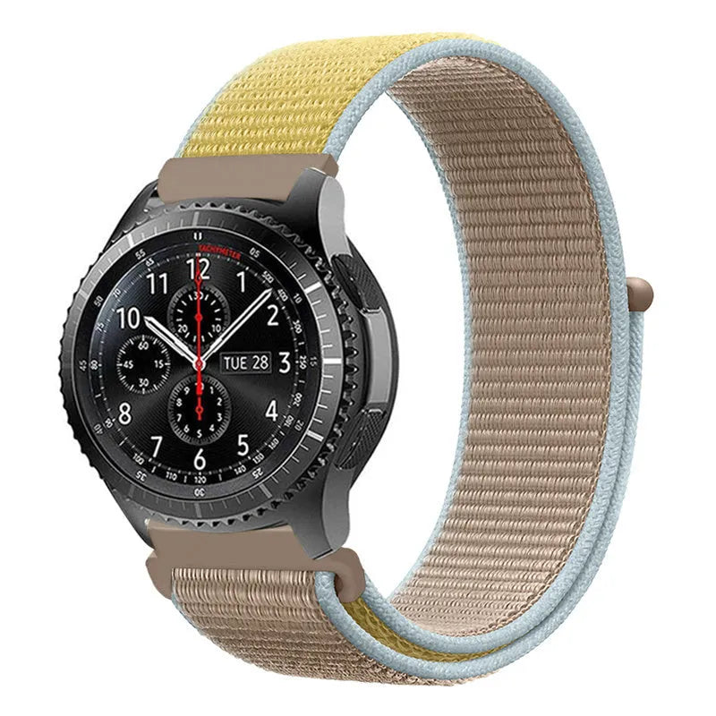 Nylon Strap, camel, on a watch, 3/4 front view