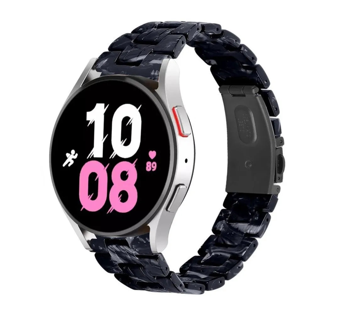 Metal Resin Strap, black/white, on a watch, 3/4 front view