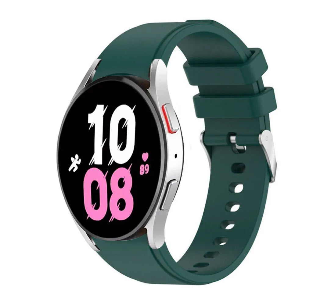 Silicone Strap 'Perfect Fit', dark green, on a watch, 3/4 front view