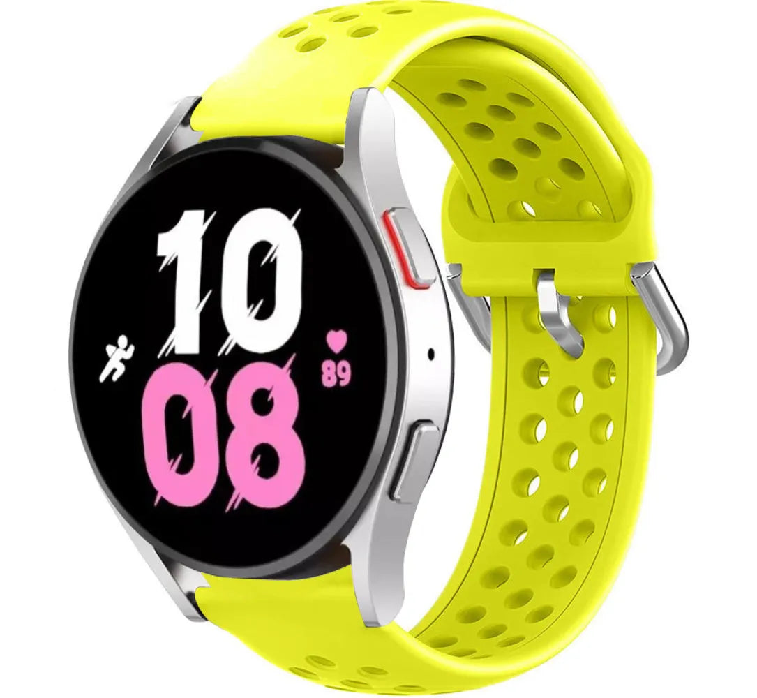 Breathable Silicone Strap, yellow, on a watch, 3/4 front view