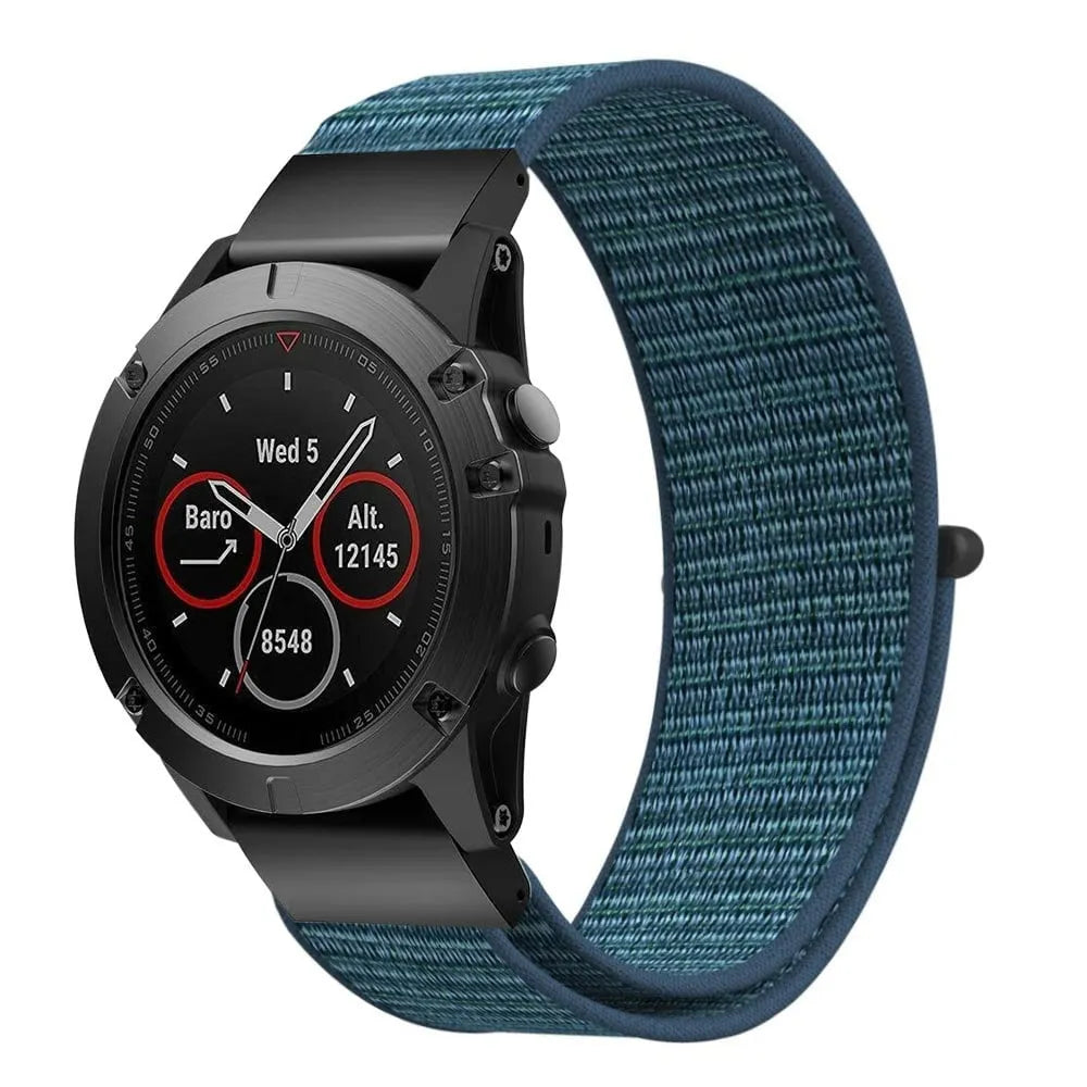 Nylon Strap, dark mist grey, on a watch, 3/4 front view