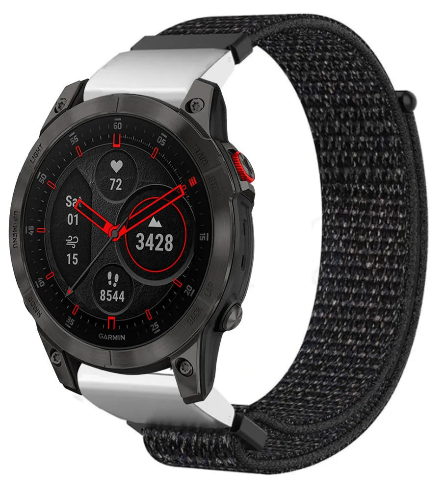 Nylon Strap, black, on a watch, 3/4 front view