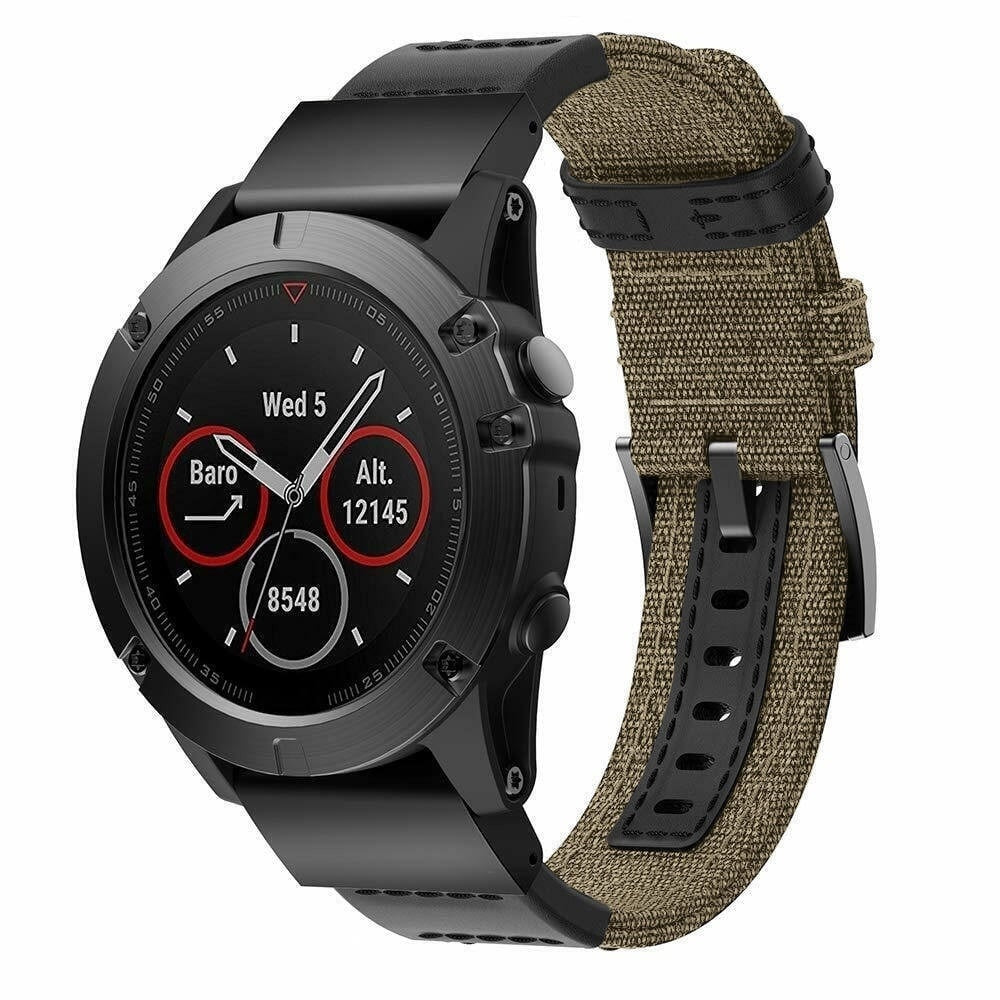 Nylon Hybrid Strap, beige, on a watch, 3/4 front view