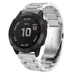 Steel Strap, silver, on a watch, 3/4 front view