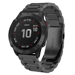 Steel Strap, black, on a watch, 3/4 front view