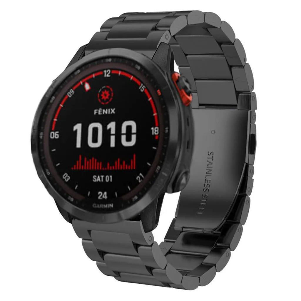 Steel Strap, black, on a watch, 3/4 front view
