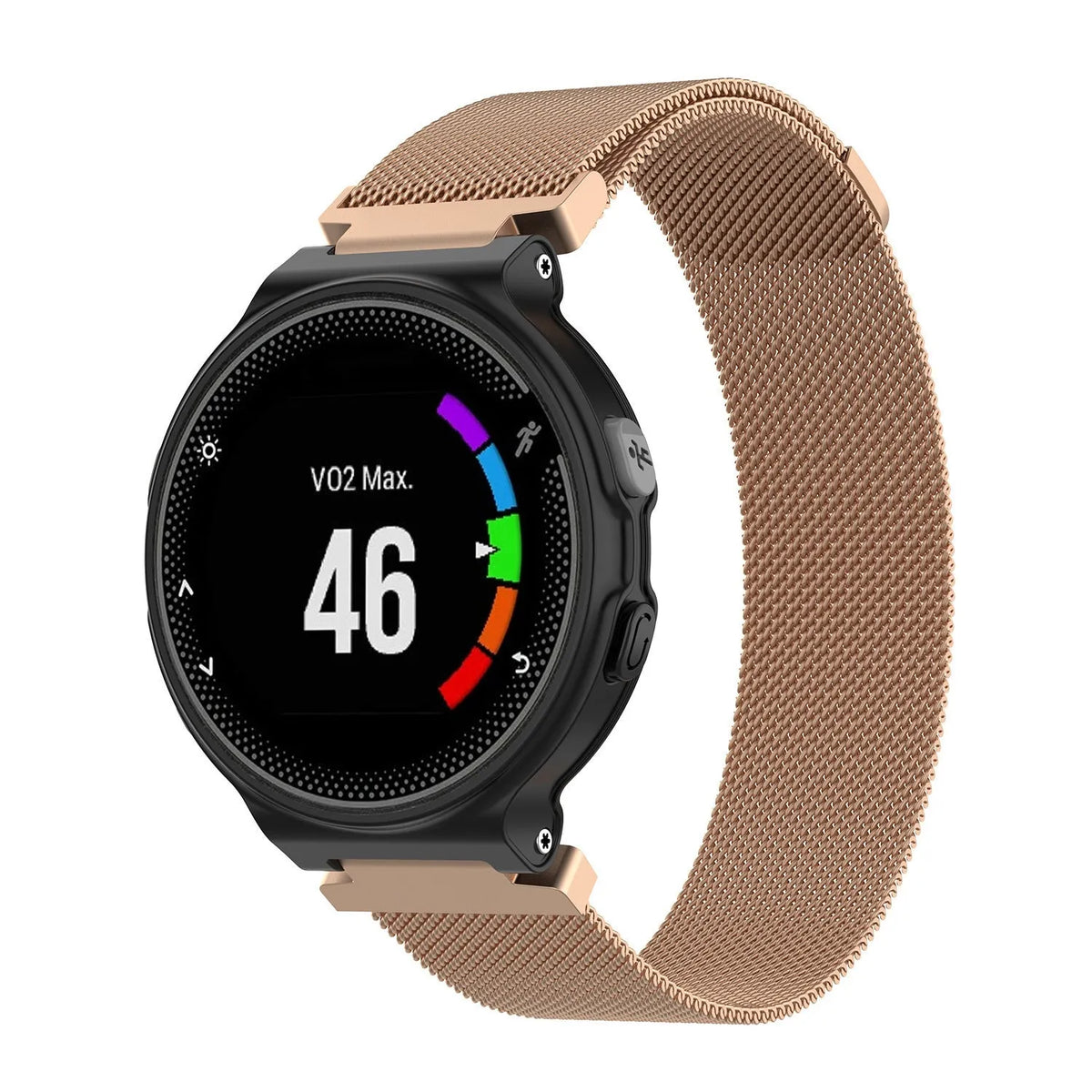Milanese Strap, rose gold, on a watch, 3/4 front view
