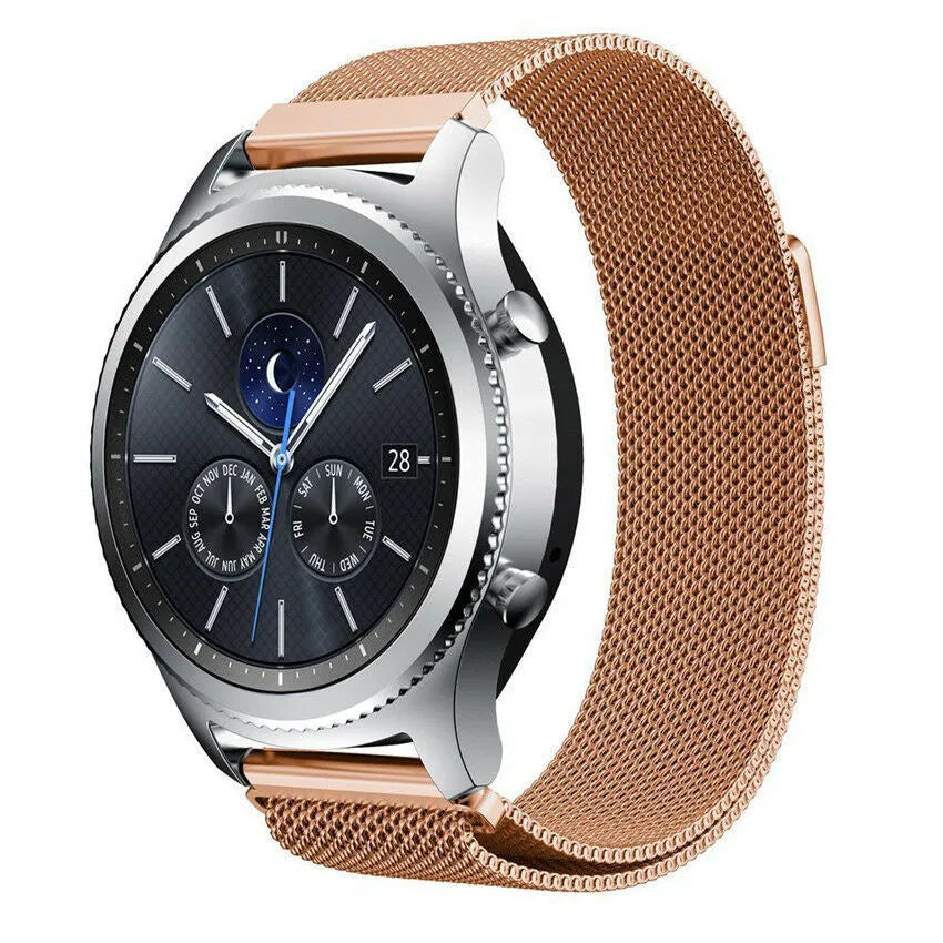 Milanese Strap, rose gold, on a watch, 3/4 front view