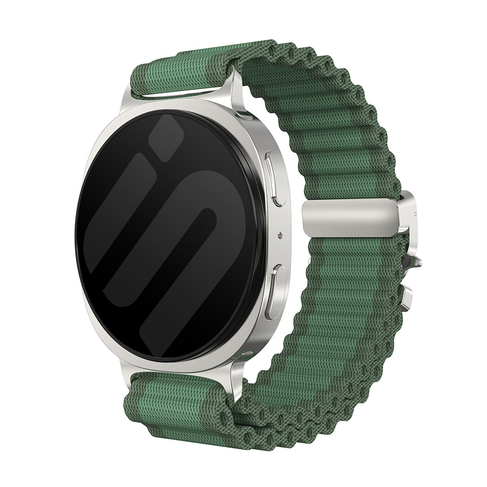 Samsung Galaxy Watch 8 - 44mm Outdoor Nylon Strap with P-Buckle (Green with Silver)