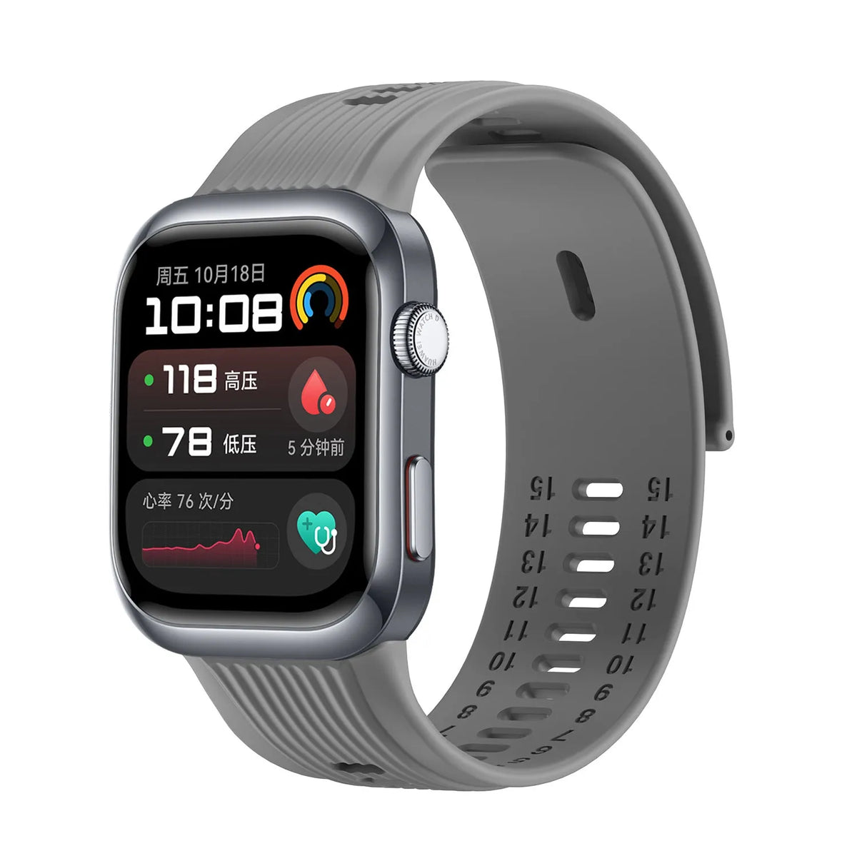 Silicone Strap, on a watch, 3/4 front view