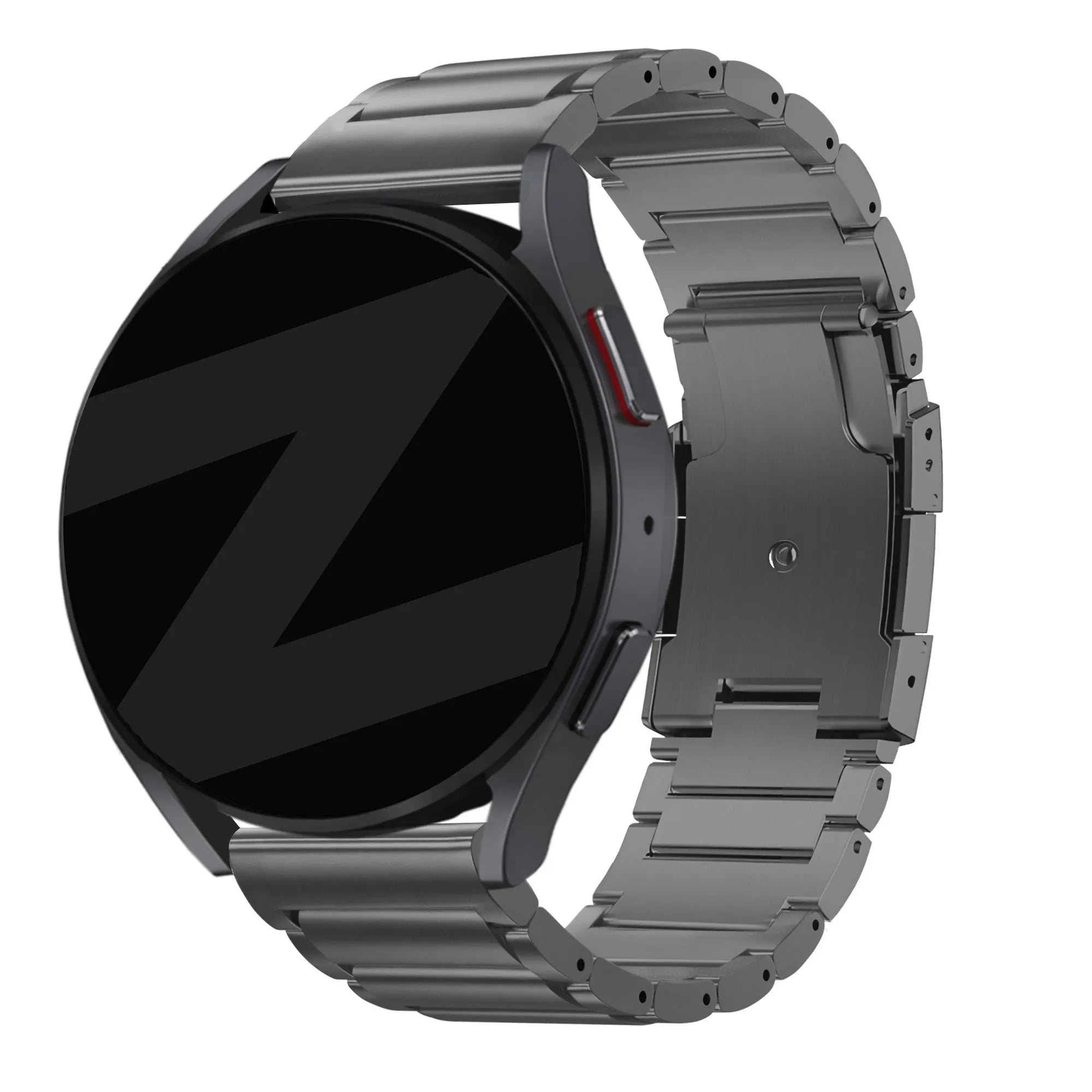 Titanium Strap 'Classic', graphite, on a watch, 3/4 front view