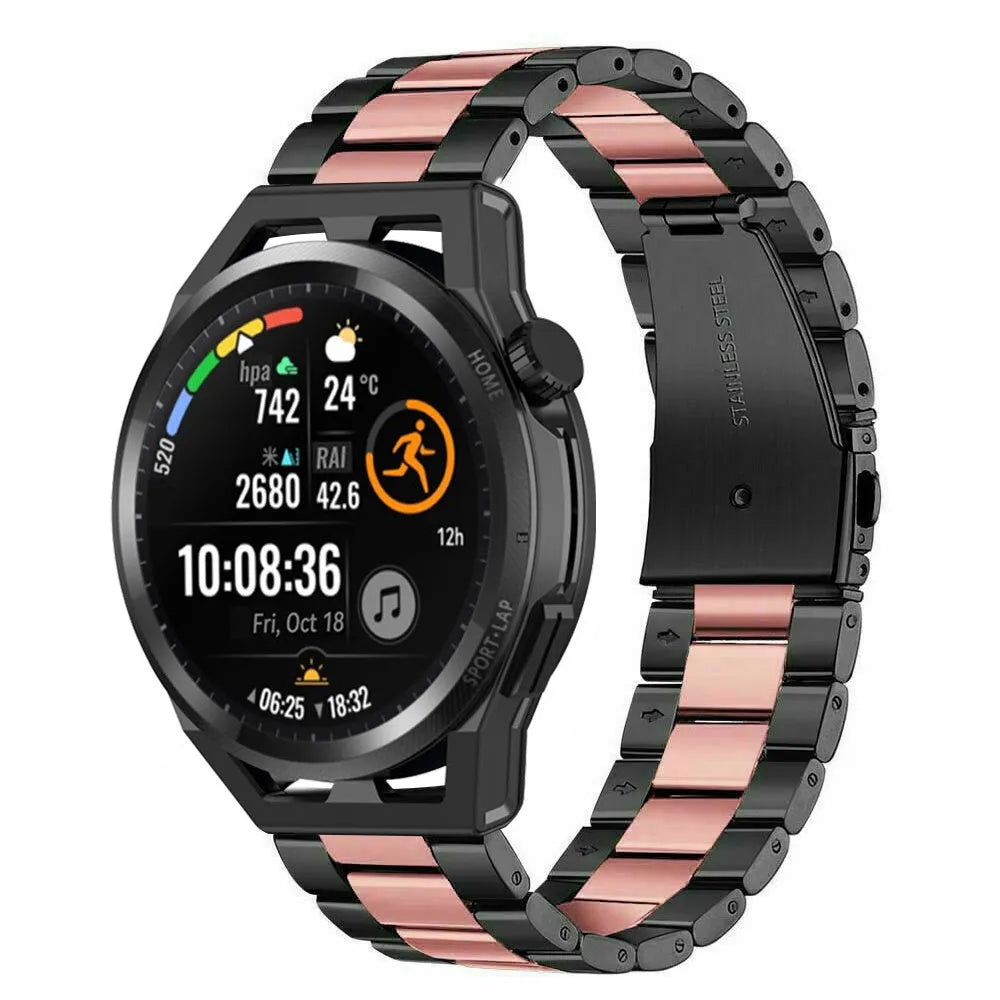 Steel Strap, black/pink, on a watch, 3/4 front view